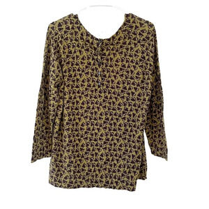 Ann Taylor Loft Womens Cardigan M Sweater Knitted Floral Long Sleeve Gold Purple
